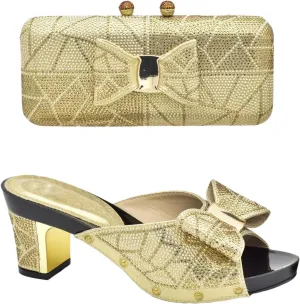 Women's Nigerian Party Shoe & Bag Set - Luxury High Heel Pumps & Matching Clutch for African Weddings