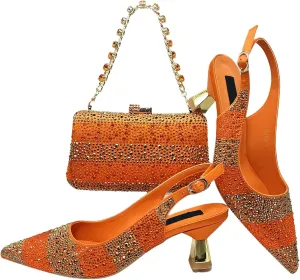Women's Nigerian Rhinestone Heels & Clutch - Party Wedding Set