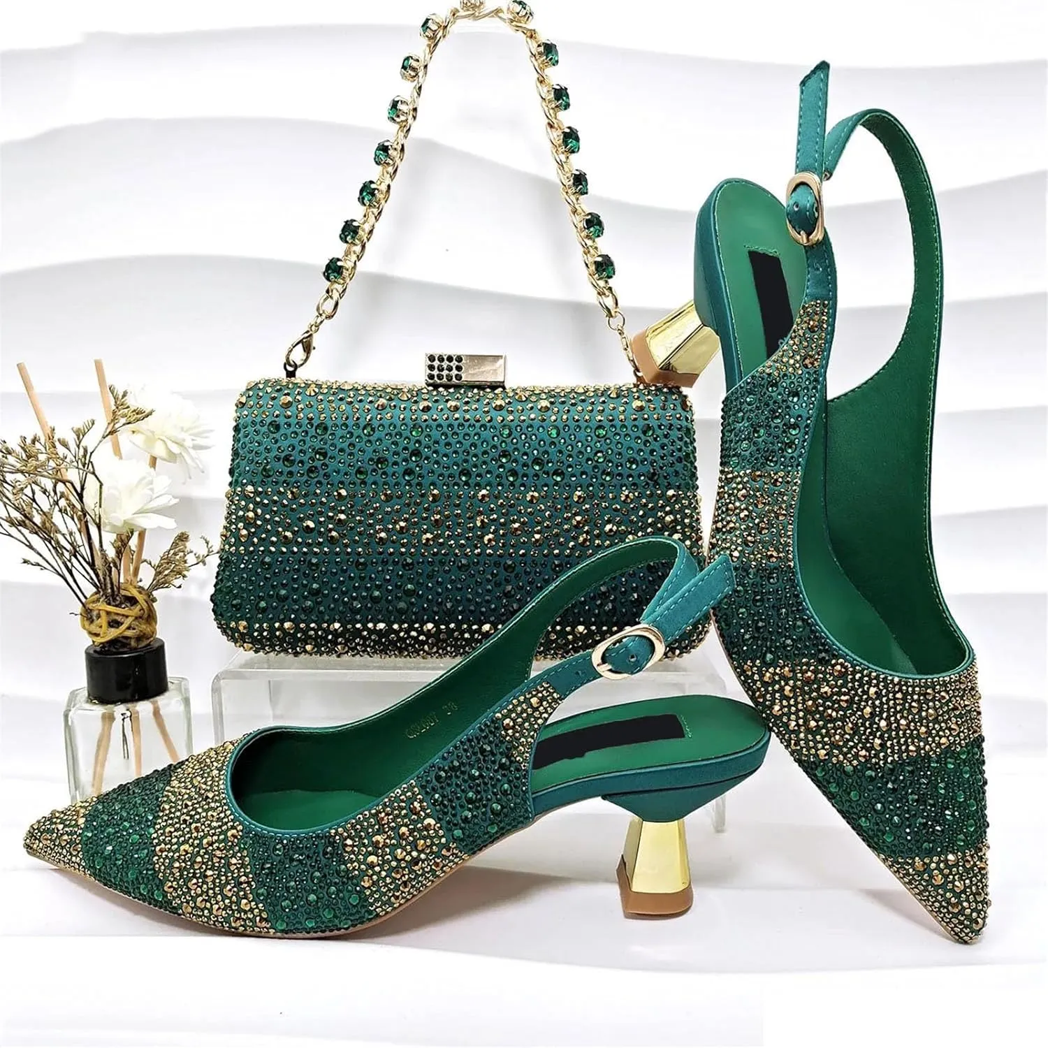Women's Nigerian Rhinestone Heels & Clutch - Party Wedding Set