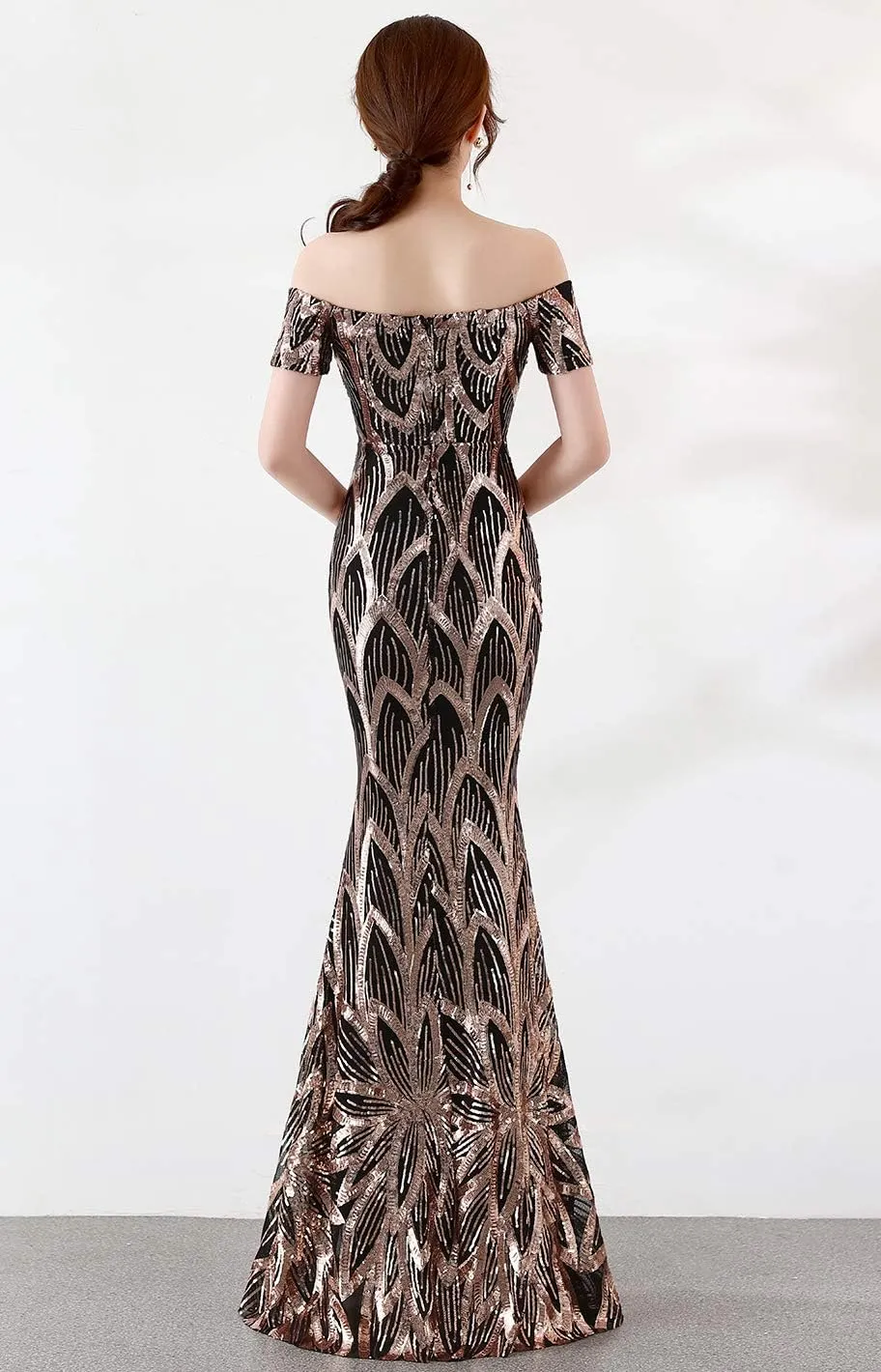 Women's Off-Shoulder Sequins Sweep-Train Mermaid Evening Dress