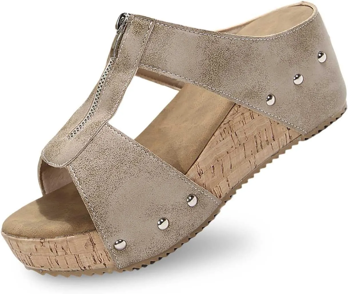 Women's Platform Sandals Breathable Summer Orthotic Leather Platform Wedge Sandals Zipper Arch Support Beach Slides Dressy Summer Slip On Slippers for All Day