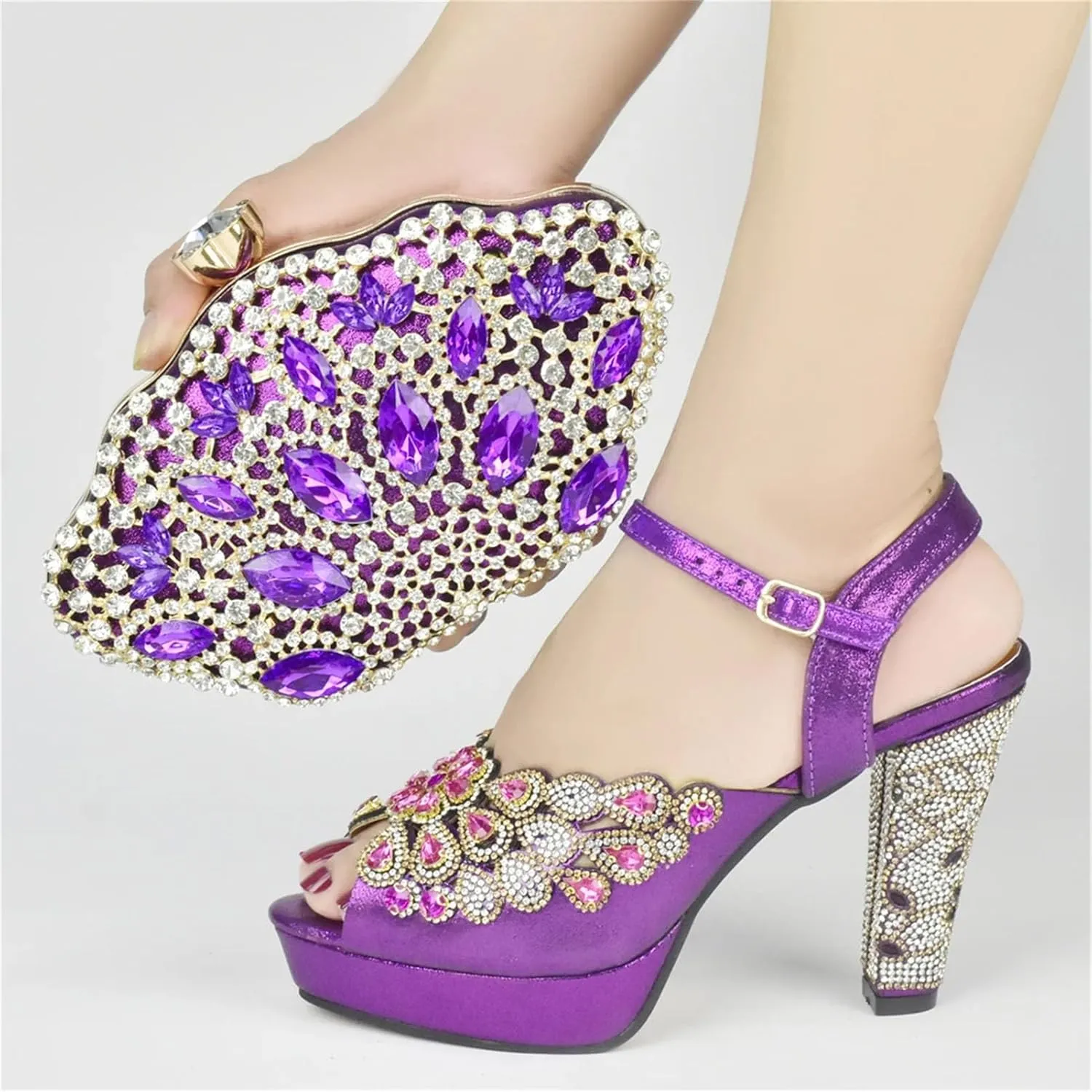 Women's Plus Size African-Italian Bridal Set - Rhinestone Party Pumps & Clutch for Nigerian Womens Wedding Celebrations