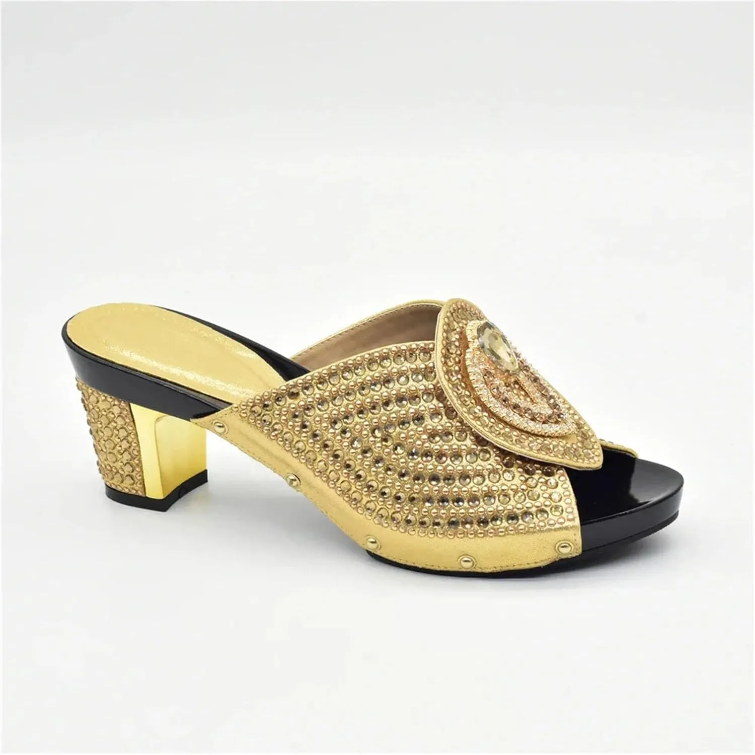 Women's Plus Size Italian Shoe & Bag Set - Rhinestone Pumps & Clutch for African Women's Weddings