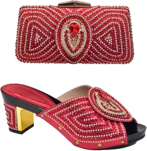 Women's Plus Size Italian Shoe & Bag Set - Rhinestone Pumps & Clutch for African Women's Weddings