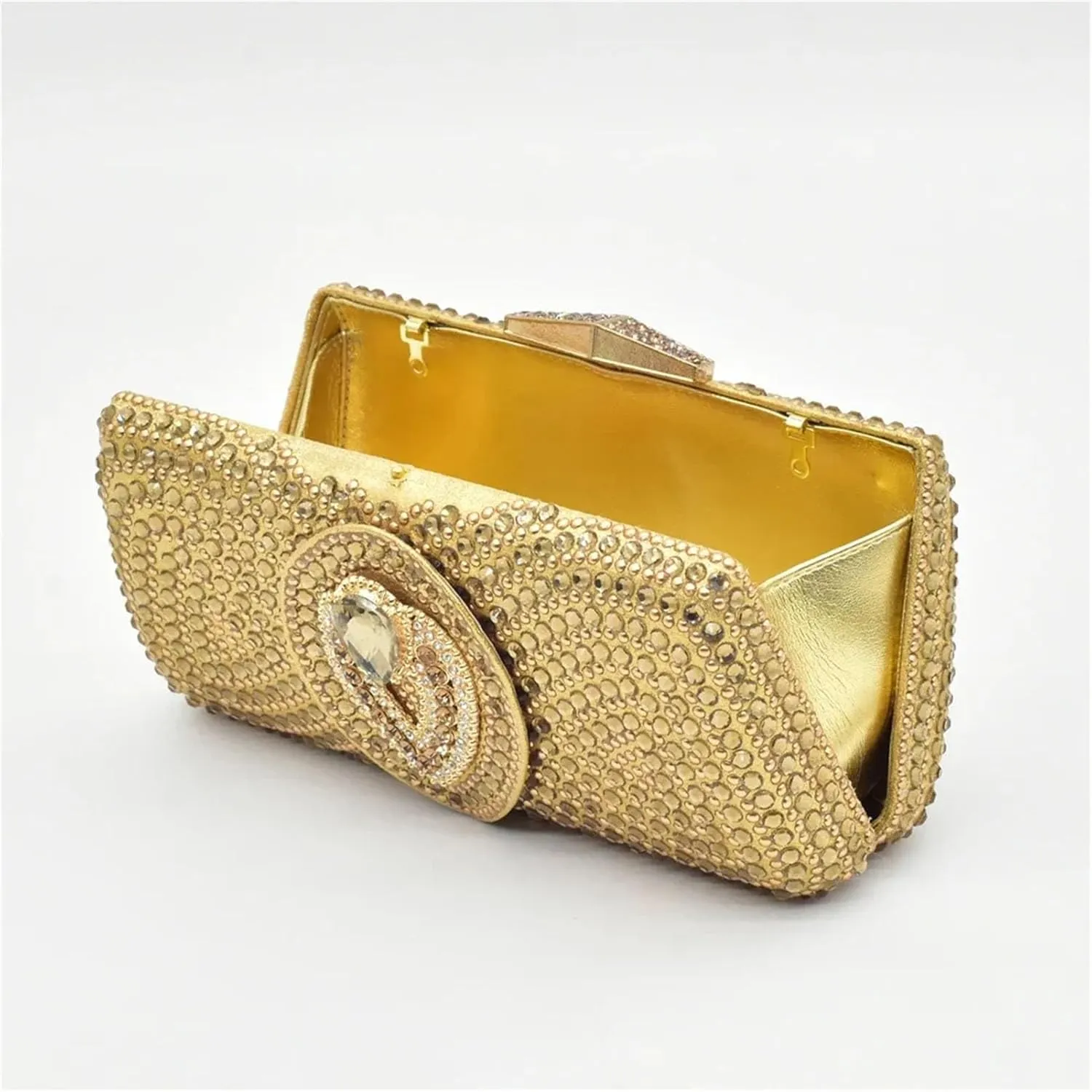 Women's Plus Size Italian Shoe & Bag Set - Rhinestone Pumps & Clutch for African Women's Weddings