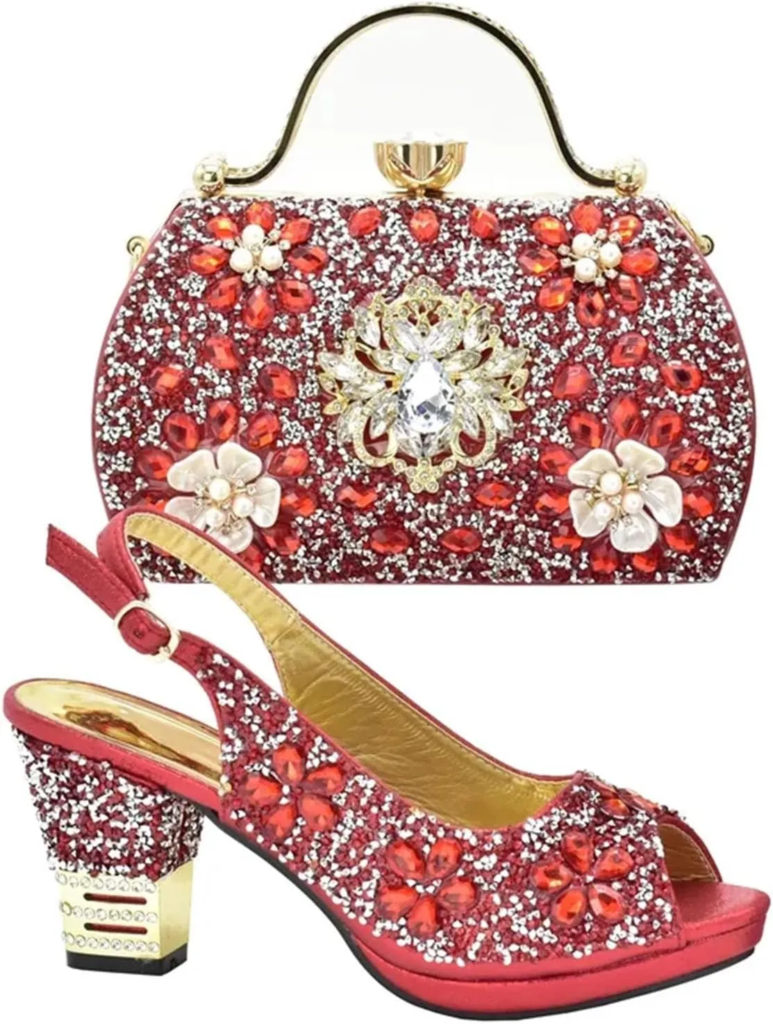 Women's Purple Italian Bridal Set - Rhinestone Wedding Shoes & Matching Evening Bag