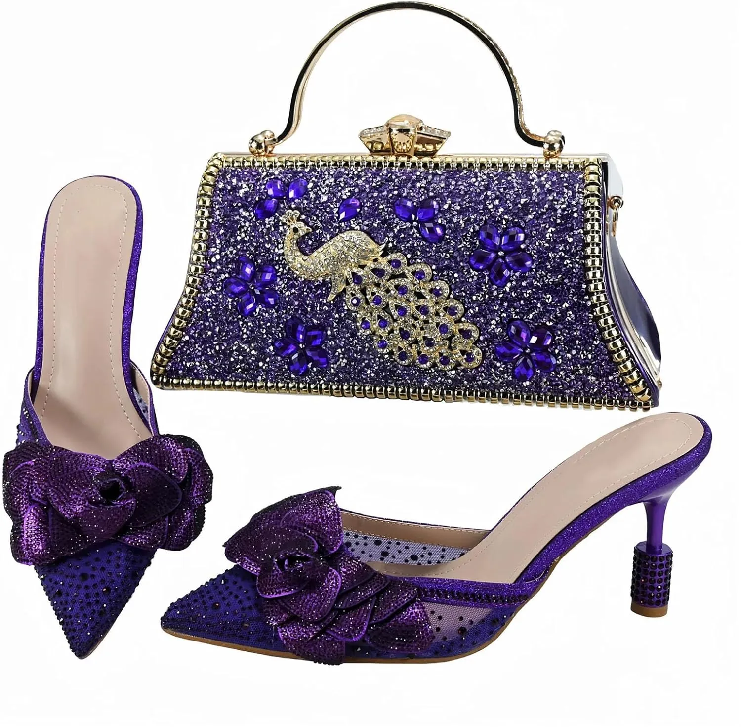 Women's Purple Italian Pointed Slipper Set - Elegant Wedding Party Essentials