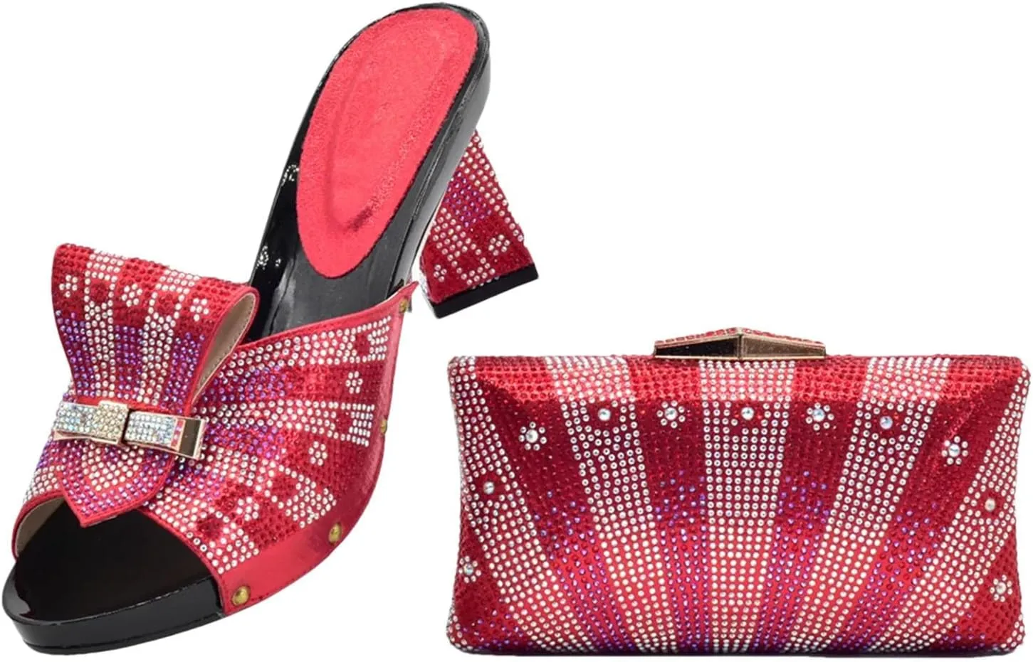 Women's Red African Shoe & Bag Set - Matching Pumps & Clutch for Nigerian Weddings and Evening Events