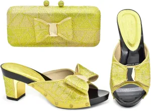 Womens Rhinestone Wedding Shoes and Bag Set Evening Party Purse Bridal Prom Bag African Luxury Decorated Sandals