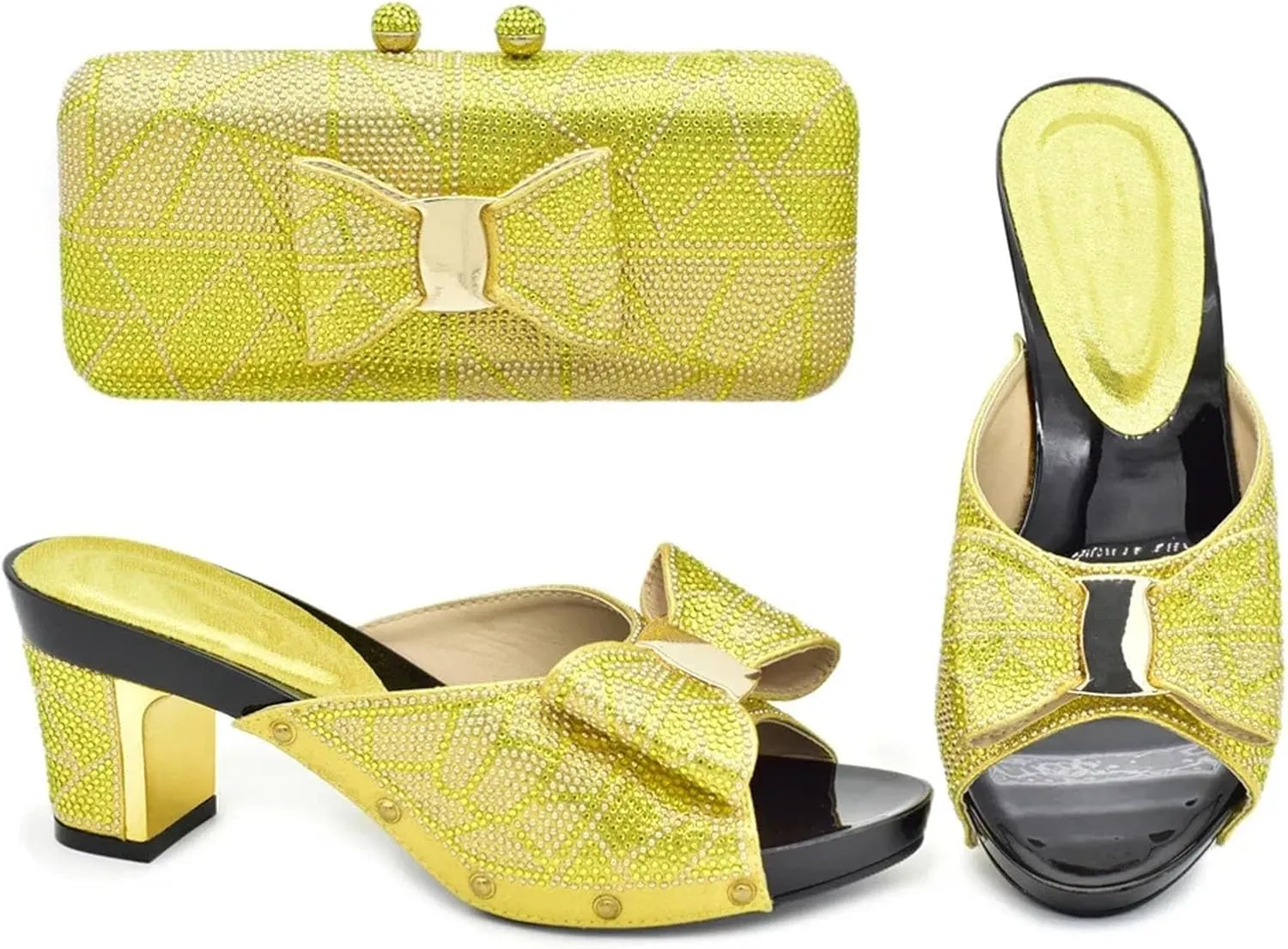 Womens Rhinestone Wedding Shoes and Bag Set Evening Party Purse Bridal Prom Bag African Luxury Decorated Sandals