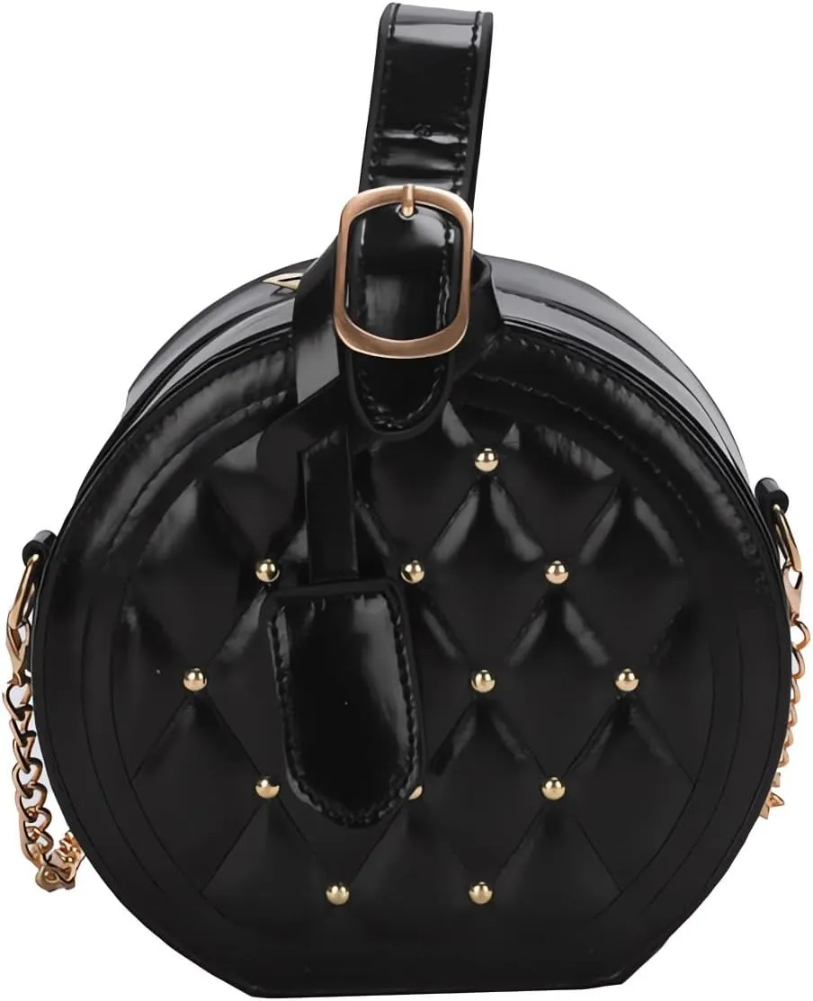 Women's Rivets Plaid Bucket Bags and Crossbody Bags,Female Chain Purses Quilted Tote Bags Satchel Bags Shoulder Bags Black01