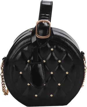 Women's Rivets Plaid Bucket Bags and Crossbody Bags,Female Chain Purses Quilted Tote Bags Satchel Bags Shoulder Bags Black01