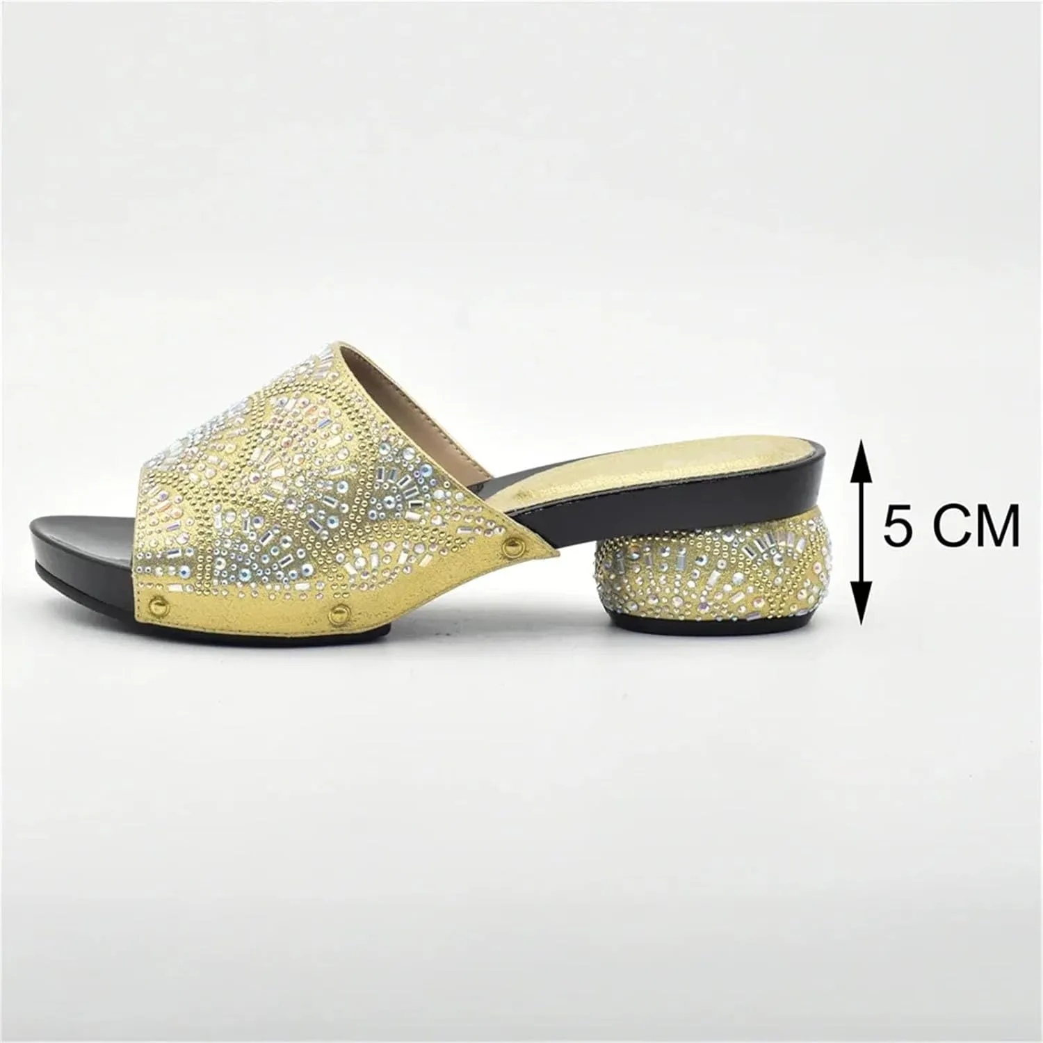 Women's Round Toe African Shoe & Bag Set - Rhinestone Pumps & Clutch for Nigerian Weddings and Parties