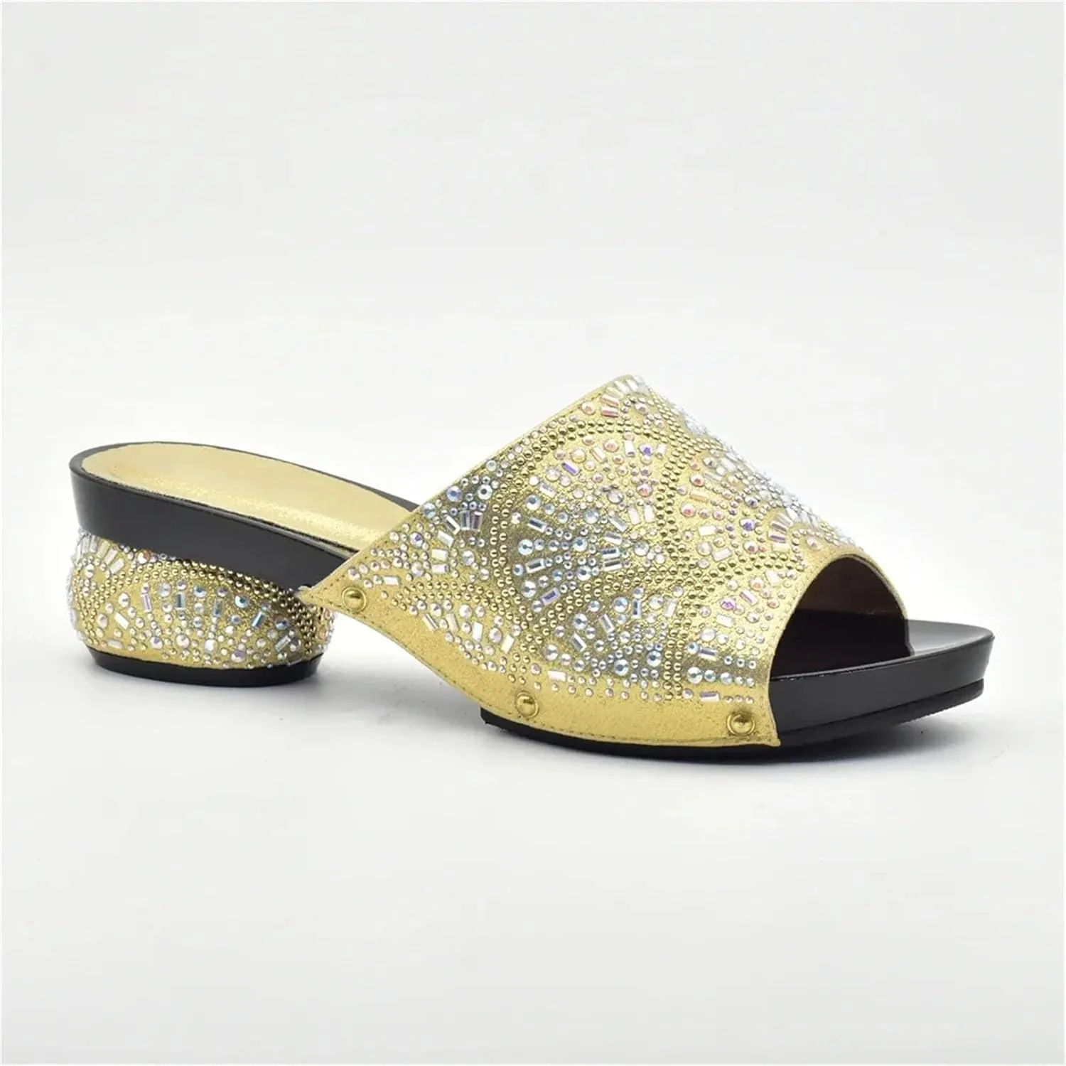 Women's Round Toe African Shoe & Bag Set - Rhinestone Pumps & Clutch for Nigerian Weddings and Parties