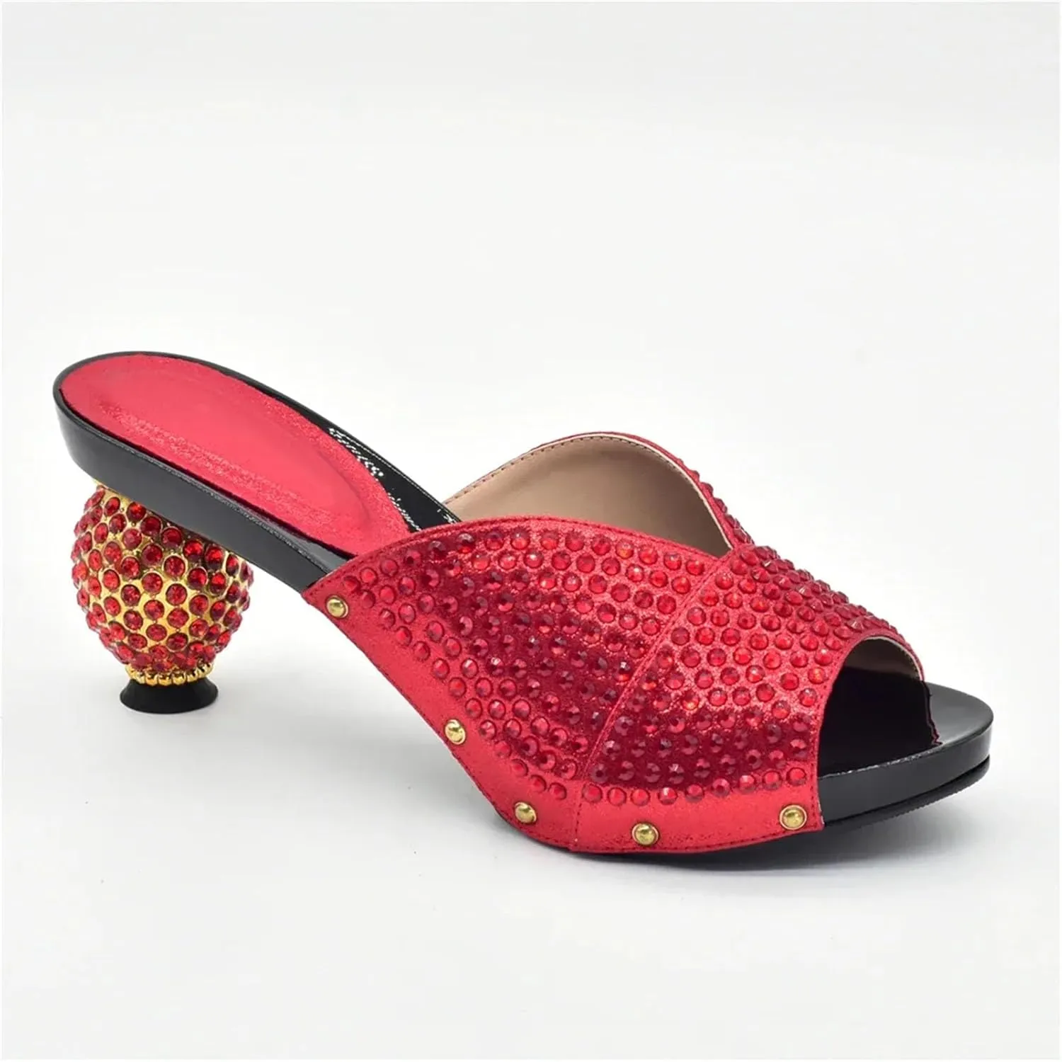 Women's Royal African Wedding Shoe & Bag Set - Handcrafted Crystal-Embellished Pumps with Gold-Tone Clutch for Grand Celebrations