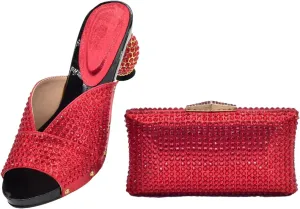 Women's Royal African Wedding Shoe & Bag Set - Handcrafted Crystal-Embellished Pumps with Gold-Tone Clutch for Grand Celebrations