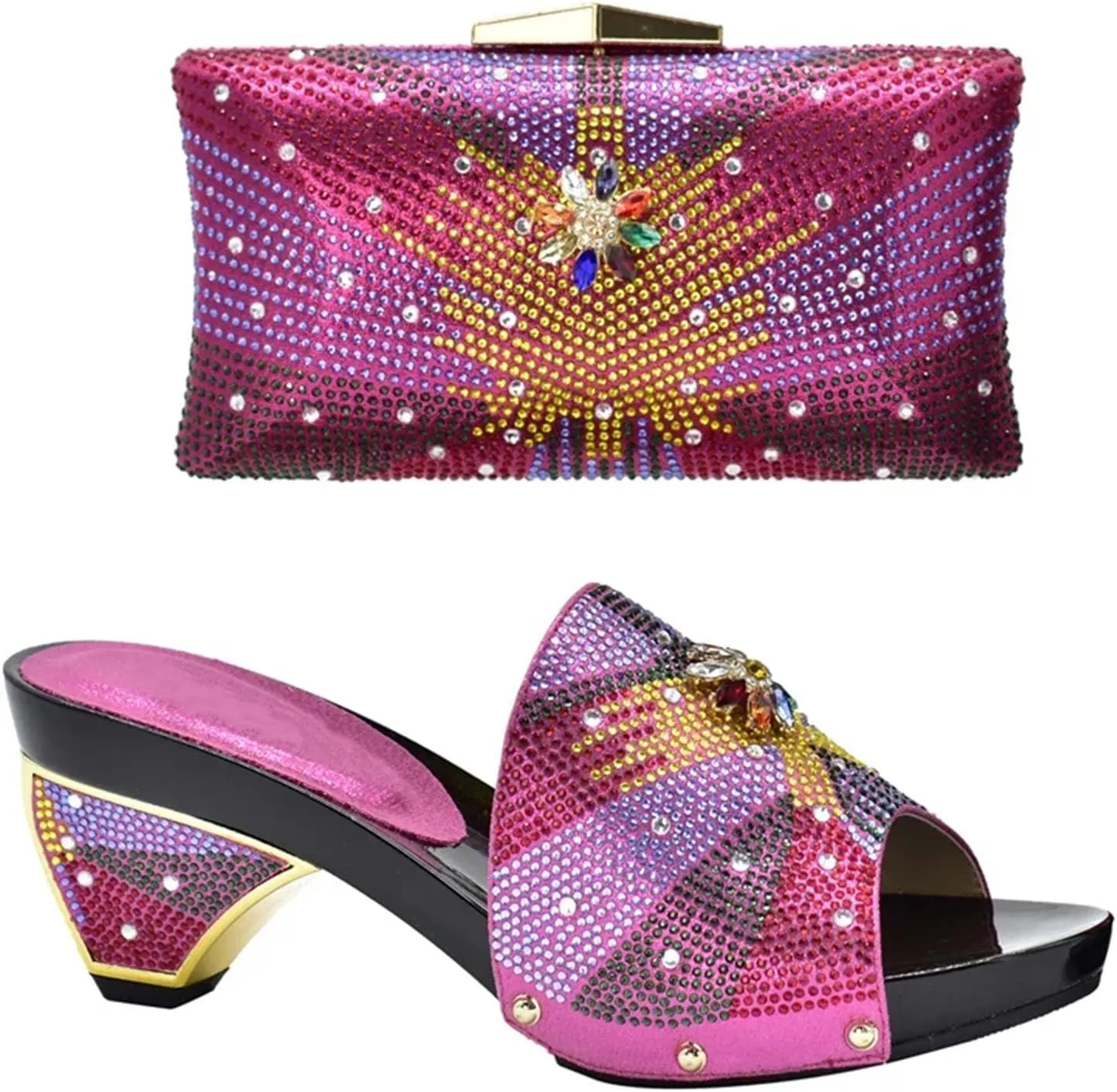 Women's Royal Blue African-Italian Set - Matching Pumps & Clutch for Nigerian Weddings and Evening Events