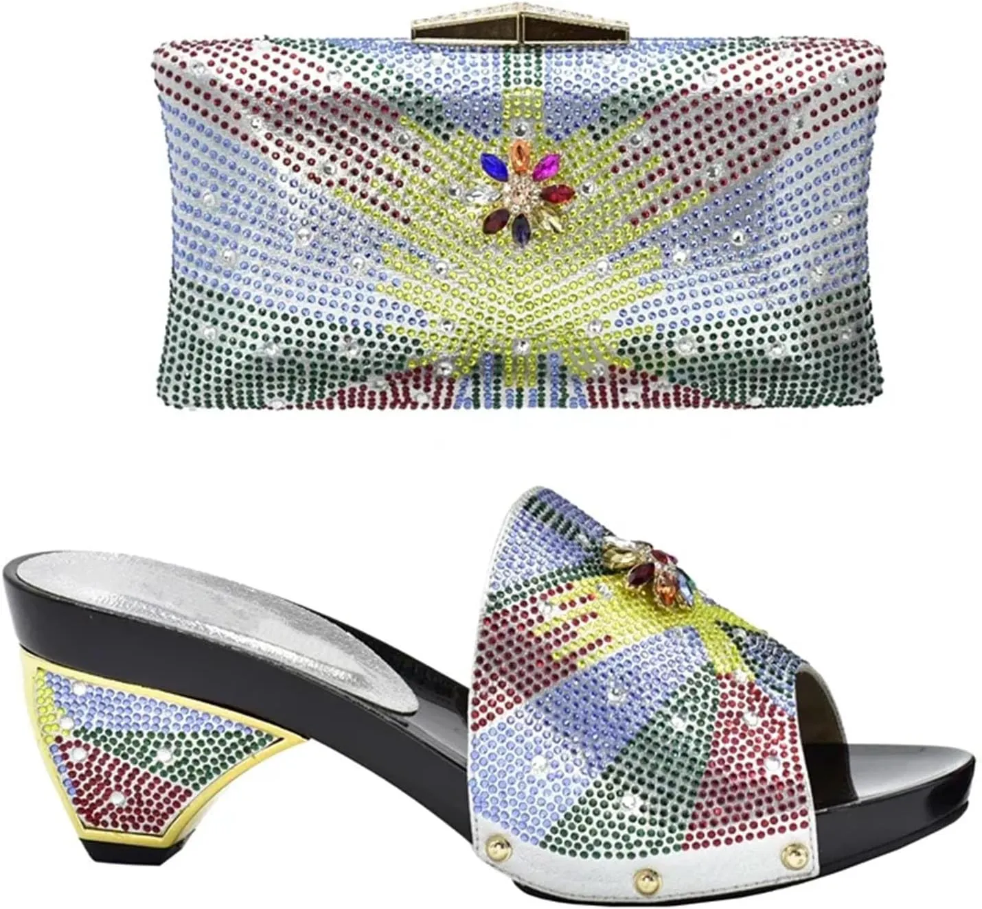 Women's Royal Blue African-Italian Set - Matching Pumps & Clutch for Nigerian Weddings and Evening Events