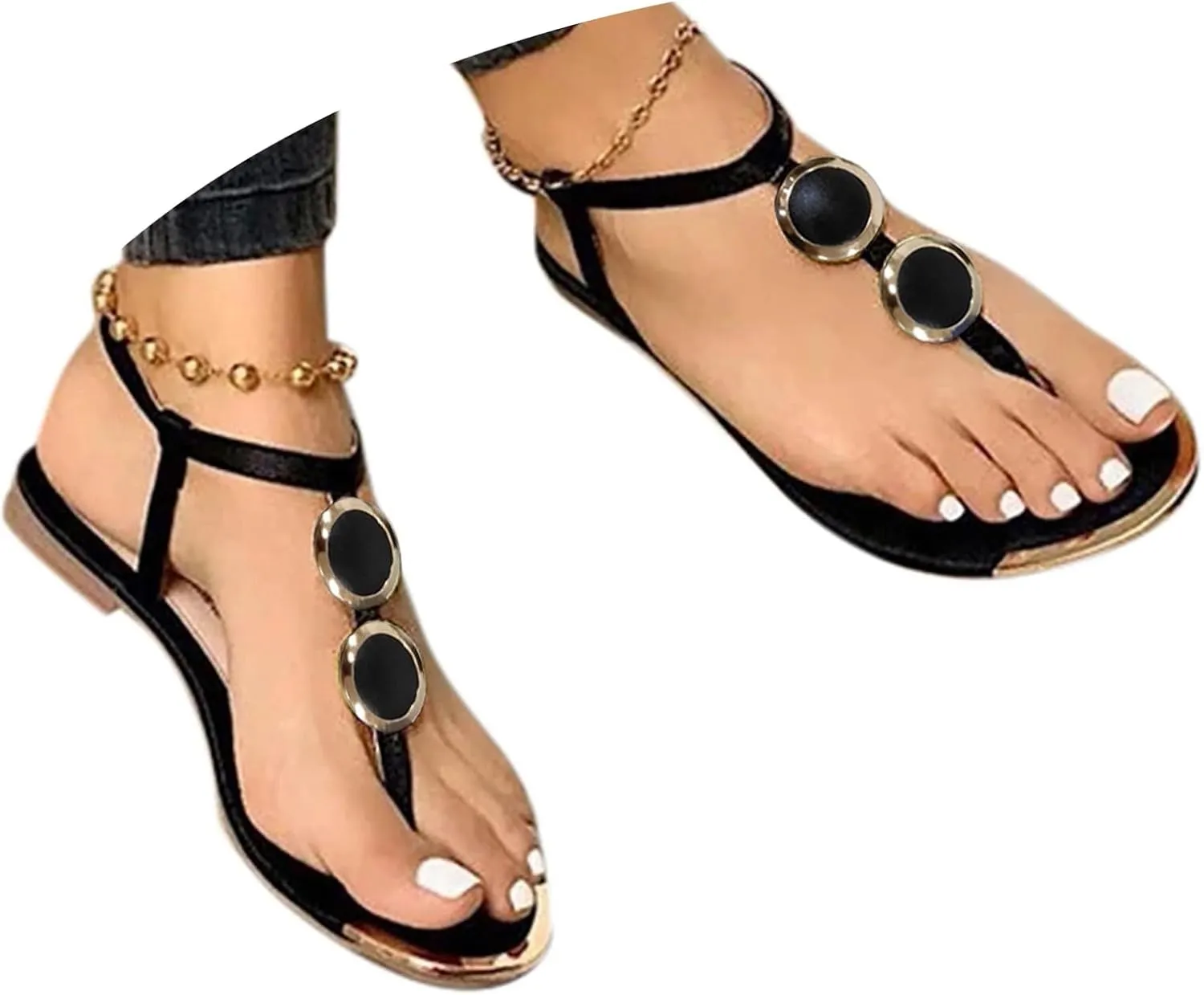 Women's Sandals Summer Casual T-Strap Clip Toe Flip Flops Buckle Strap Thong Roman Gladiator Flat Sandals
