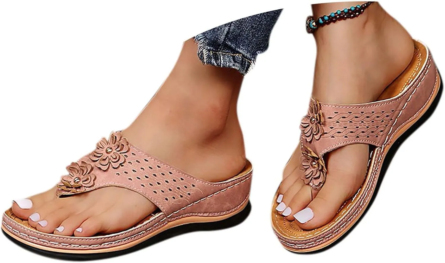 Women's Sandals Yoga Mat Walking Wedge Thong Sandals with Plantar Fasciitis Arch Support Orthopedic Sandals