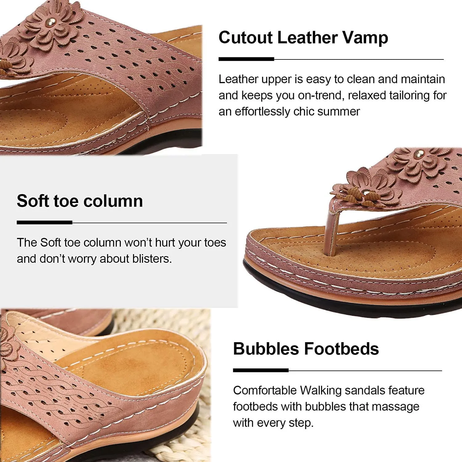 Women's Sandals Yoga Mat Walking Wedge Thong Sandals with Plantar Fasciitis Arch Support Orthopedic Sandals