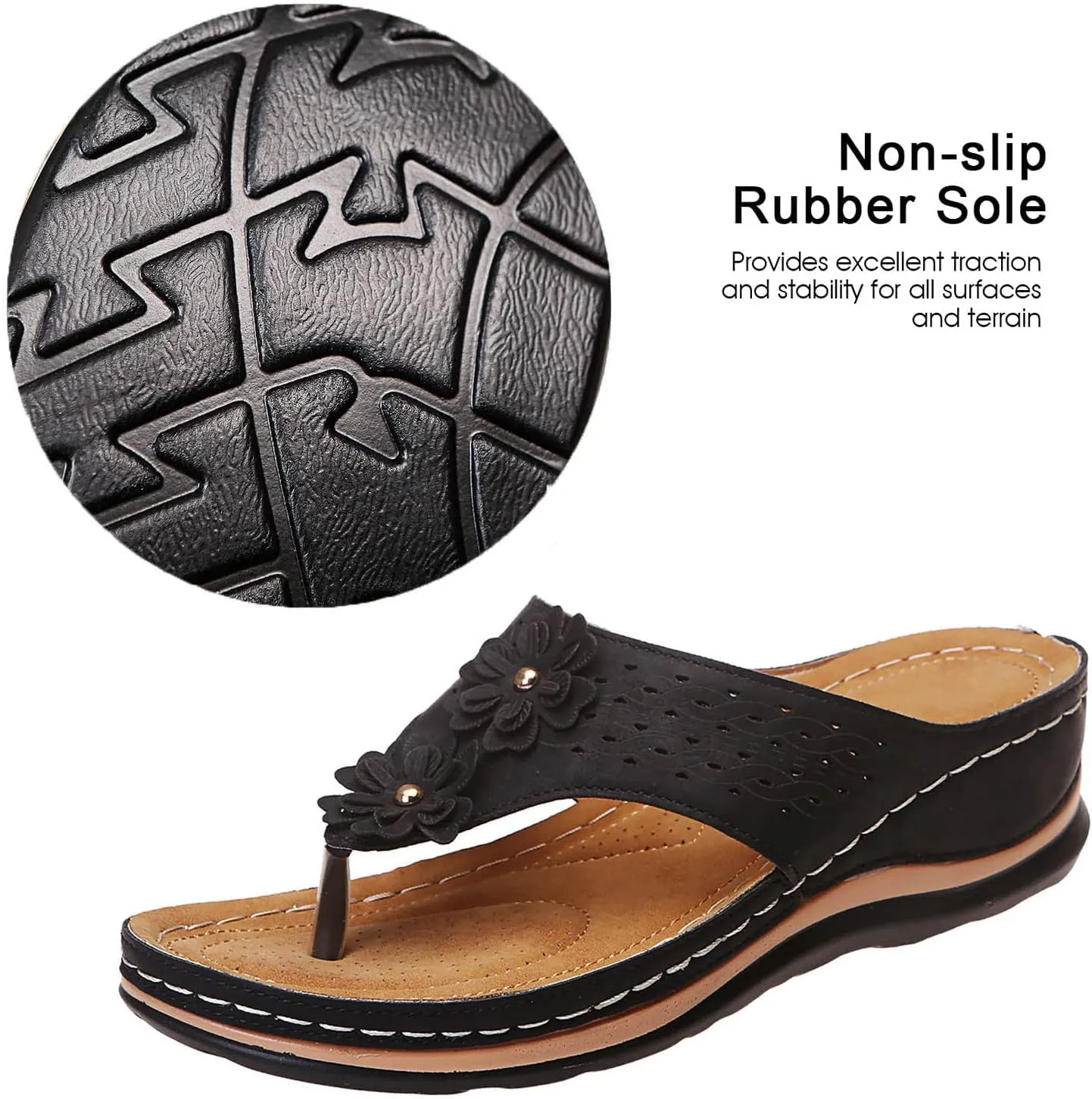Women's Sandals Yoga Mat Walking Wedge Thong Sandals with Plantar Fasciitis Arch Support Orthopedic Sandals