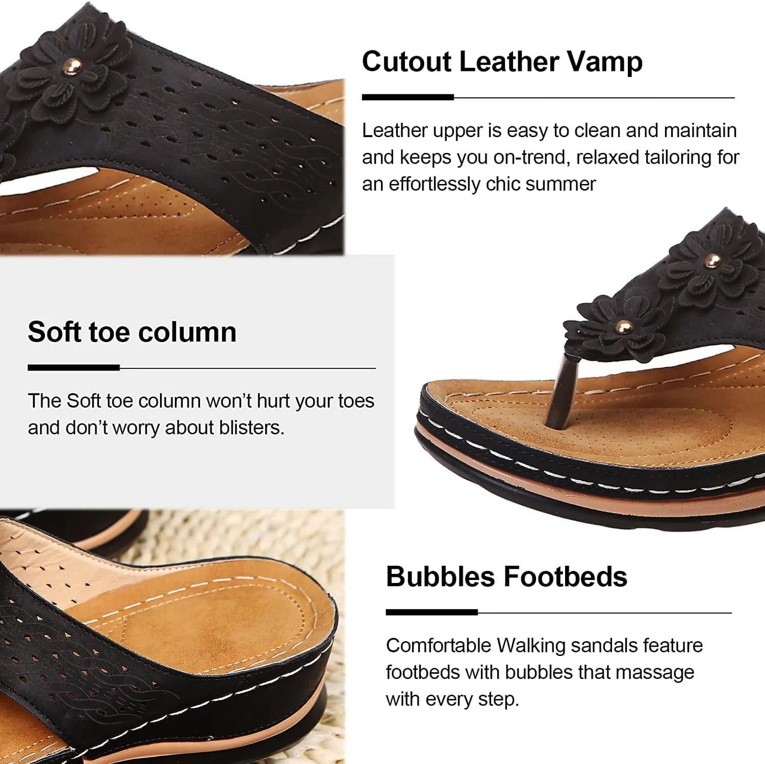 Women's Sandals Yoga Mat Walking Wedge Thong Sandals with Plantar Fasciitis Arch Support Orthopedic Sandals