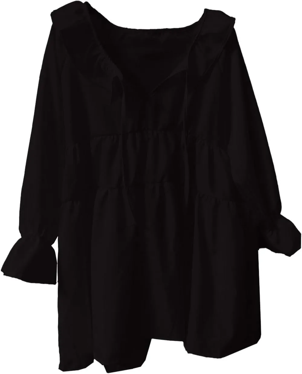 Womens Scoop Neck 3/4 Length Sleeve Tops Casual Tie Front Ruffle Tiered Loose Tunic Shirts Blouses Summer Outfits