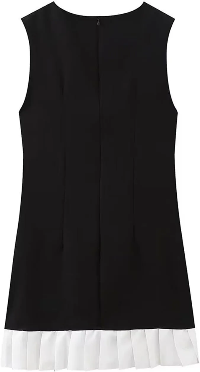 Womens Sexy Summer Dresses Sleeveless Mini Short Dress Ruffle Hem Party Dress Solid Color Bodycon Short Dress