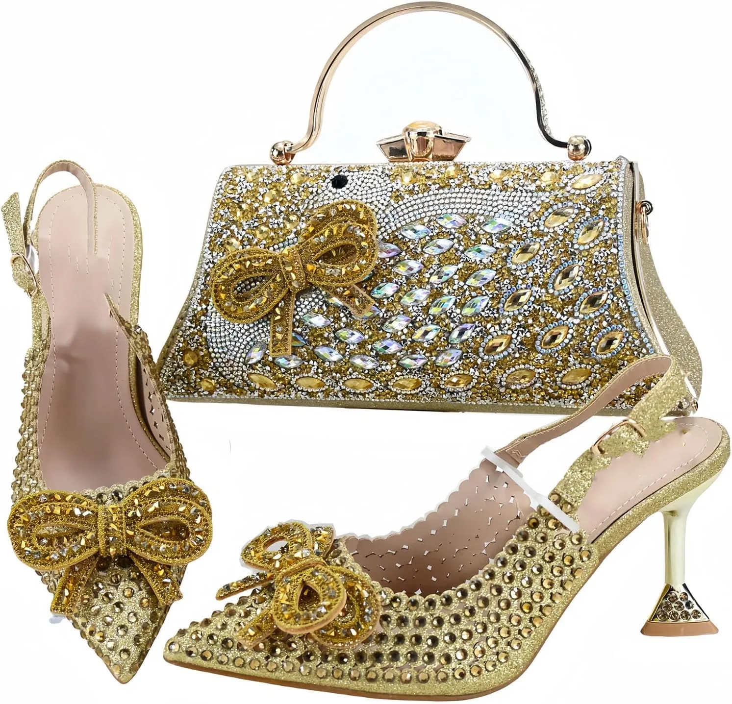 Women's Silver Italian Mature Pumps & Clutch - Elegance for Weddings