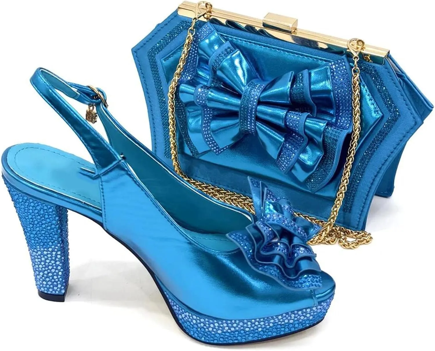 Women's Sky Blue Nigerian Shoe & Bag Set - African Wedding Essentials