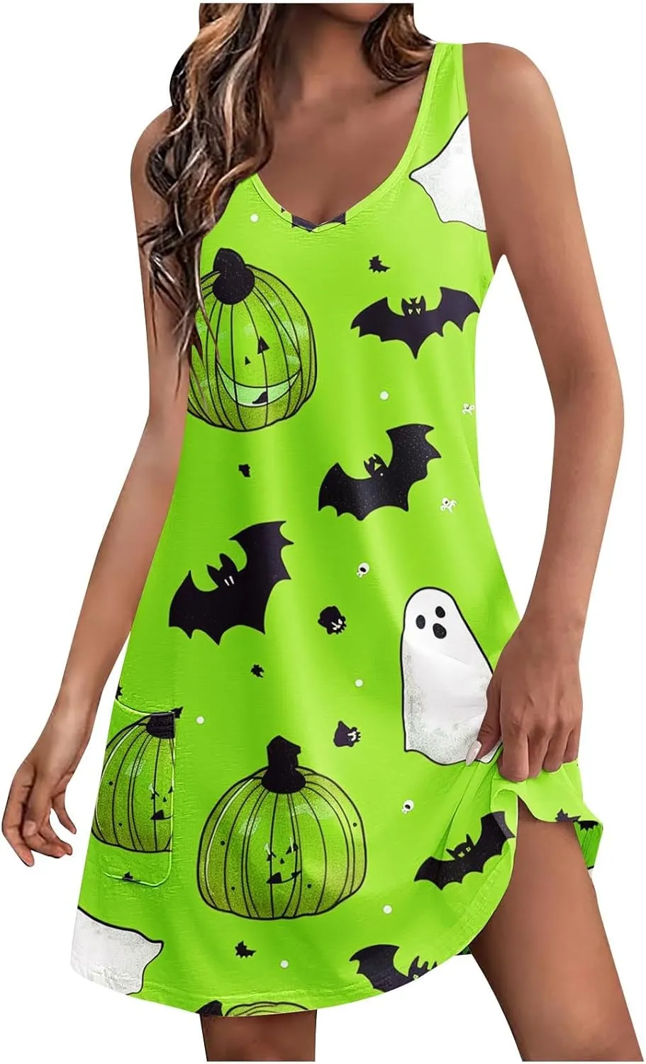 Women's Sleeveless Halloween Mini Dress Crew Neck Pumpkins Ghost Printing Cute Fashion Casual Dresses