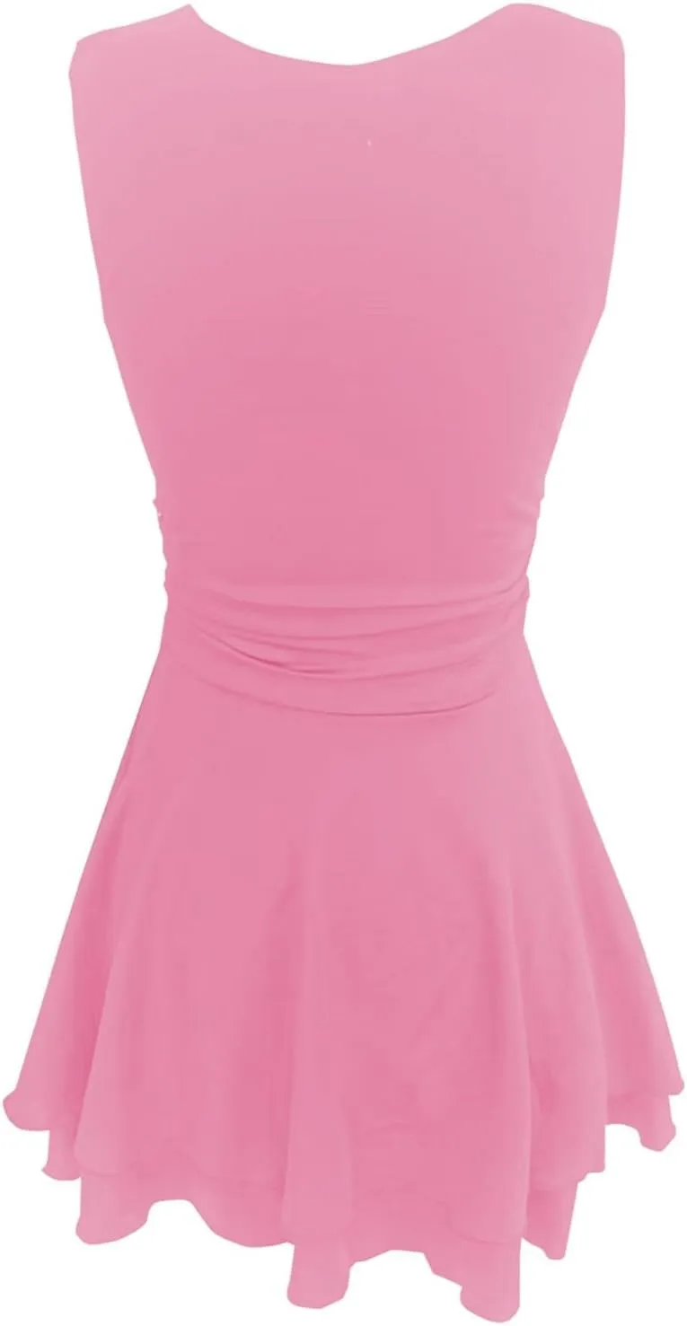 Women's Square Neck Ruffle Hem Mini Dress Ruched Waist Flowy Loose Relaxed Fit Short Trendy Comfy Soft Party Dresses