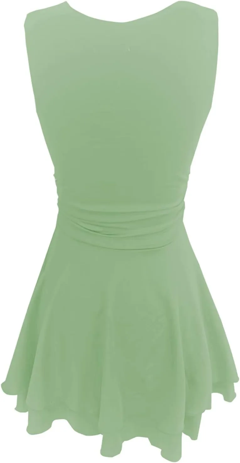 Women's Square Neck Ruffle Hem Mini Dress Ruched Waist Flowy Loose Relaxed Fit Short Trendy Comfy Soft Party Dresses
