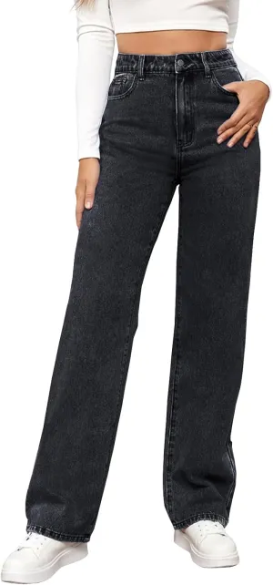 Women's Straight Leg Jeans Tummy Control Trendy High Waisted Stretchy Casual Denim Pants Baggy Trousers