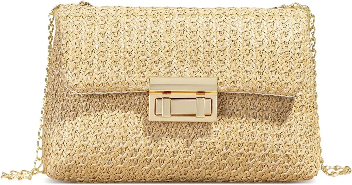 Womens Straw Crossbody Bag Beach Handmade Rattan Shoulder Bags Small Straw Clutch Purse for Summer Vacation