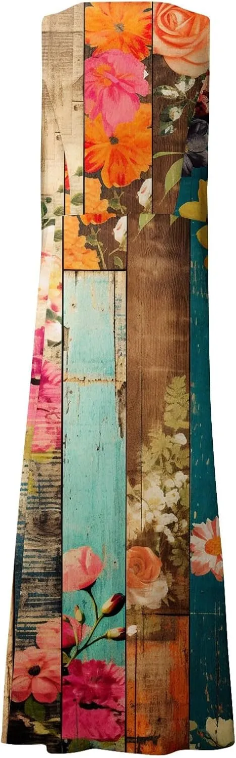Womens Summer Dresses Sleeveless Floral Print Boho Dress U Neck A-Line Sundress Trendy Beach Dress with Pockets