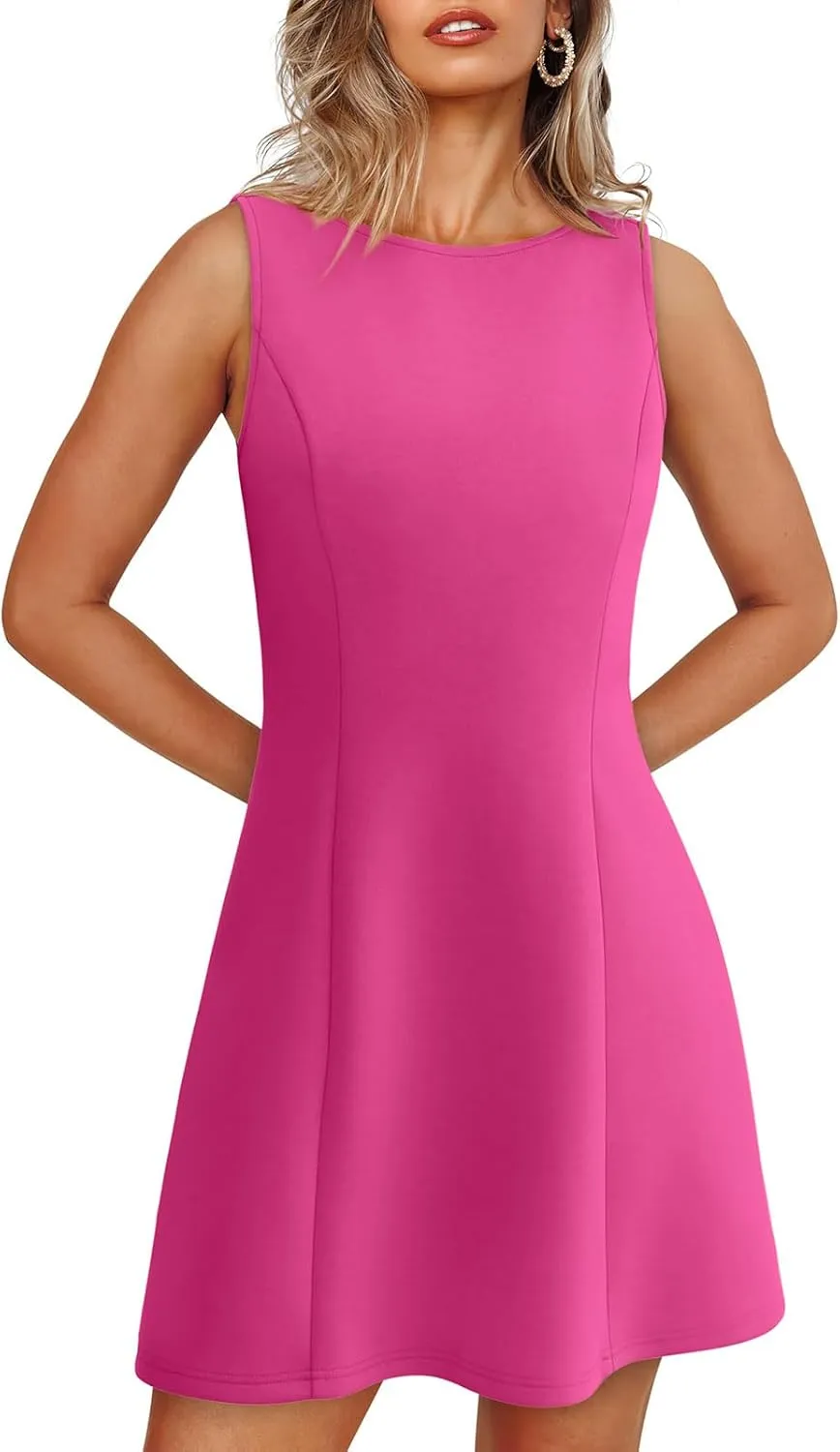 Women's Summer Sexy Dresses Sleeveless Boat Neck Tennis Dress A-line Bodycon Party Club Mini Dresses