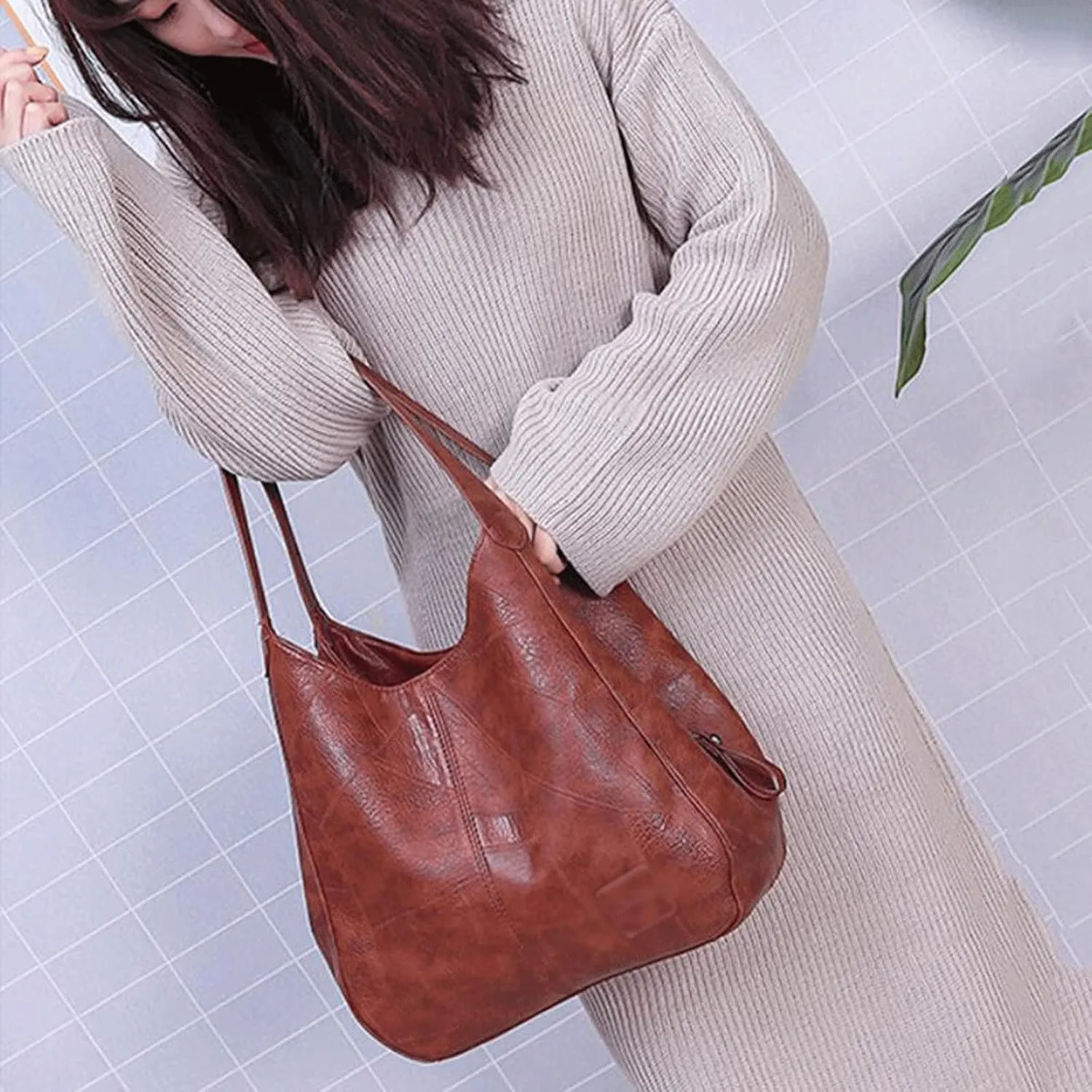 Women's Top-Handle Bags Vintage Leather Luxury Handbags Women Bags Designer Bags Women Bags Large Capacity Bags(A)