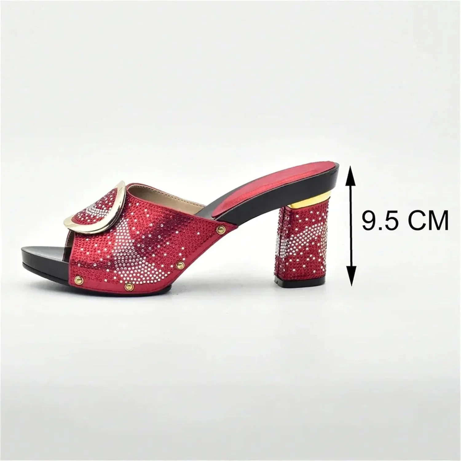 Women's Wide Heel African Shoe & Bag Set - Rhinestone Pumps & Clutch for Nigerian Weddings and Parties