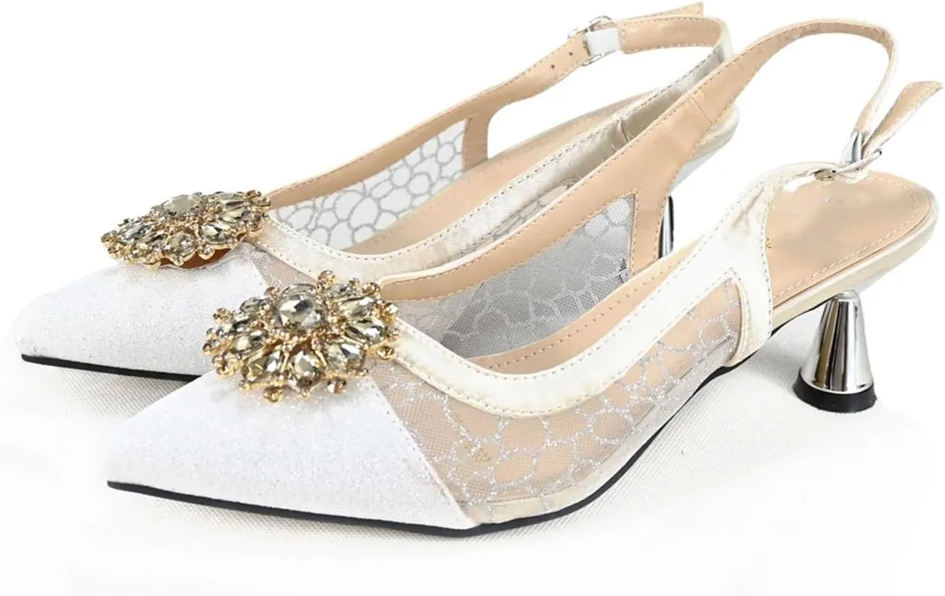 Women's Winter White Italian Low Heel Pumps & Clutch - Elegant Wedding Party Set