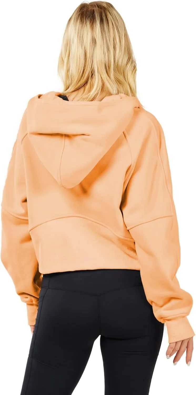 Workout Hoodies for Women Half Zip Fleece Lined Pullover Long Sleeve Crop Tops Sweater Thumb Hole