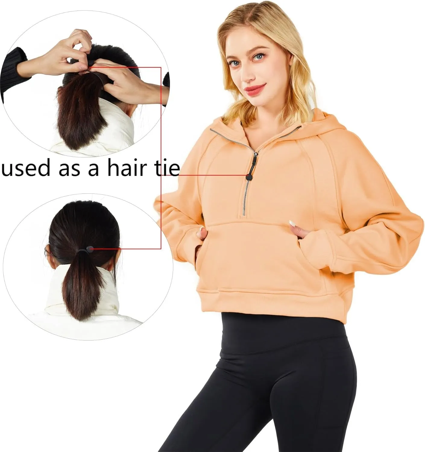Workout Hoodies for Women Half Zip Fleece Lined Pullover Long Sleeve Crop Tops Sweater Thumb Hole