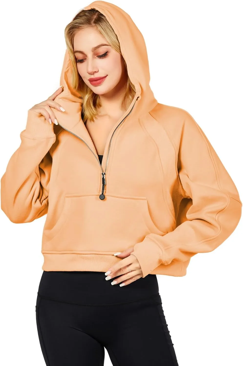 Workout Hoodies for Women Half Zip Fleece Lined Pullover Long Sleeve Crop Tops Sweater Thumb Hole