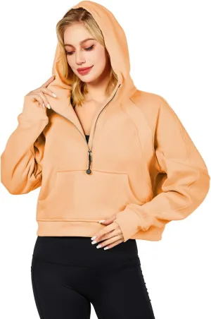 Workout Hoodies for Women Half Zip Fleece Lined Pullover Long Sleeve Crop Tops Sweater Thumb Hole