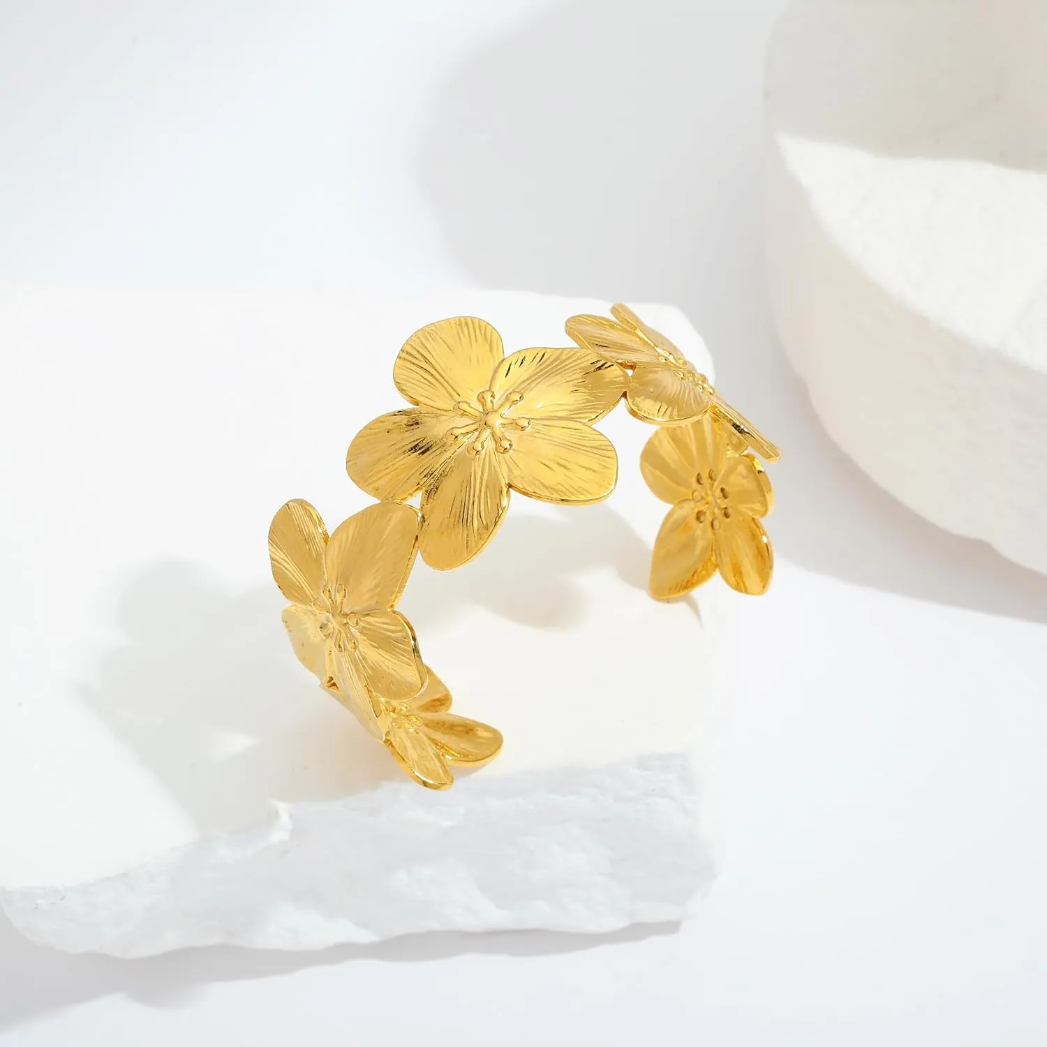 WOWORAMA Chunky Gold Cuff Bracelets for Women Vintage Gold Flower Butterfly Bracelet Trendy Boho Wide Open Cuff Bangles Matte Statement Bracelet