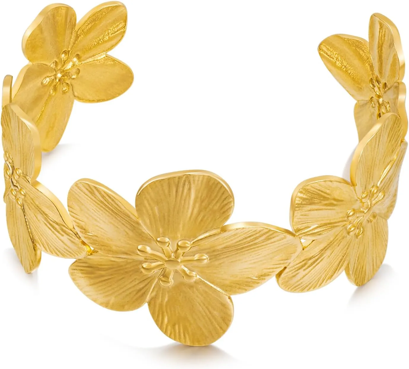 WOWORAMA Chunky Gold Cuff Bracelets for Women Vintage Gold Flower Butterfly Bracelet Trendy Boho Wide Open Cuff Bangles Matte Statement Bracelet