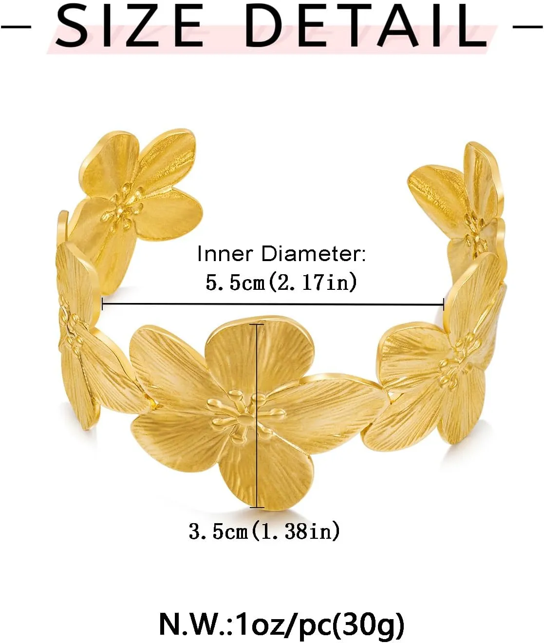 WOWORAMA Chunky Gold Cuff Bracelets for Women Vintage Gold Flower Butterfly Bracelet Trendy Boho Wide Open Cuff Bangles Matte Statement Bracelet