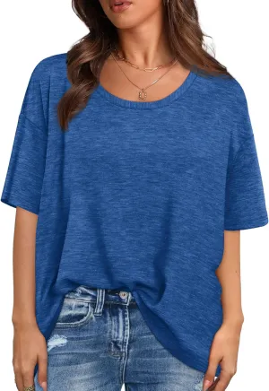 XIEERDUO Oversized T Shirts for Women Summer Short Sleeve Tops Loose Scook Neck