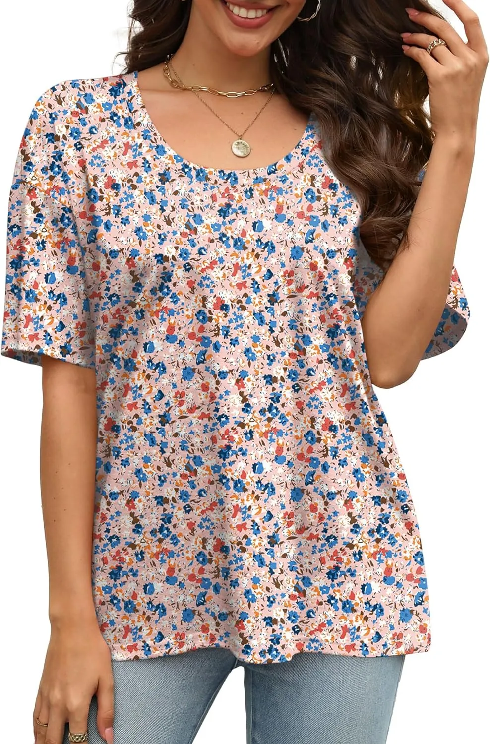 XIEERDUO Oversized T Shirts for Women Summer Short Sleeve Tops Loose Scook Neck